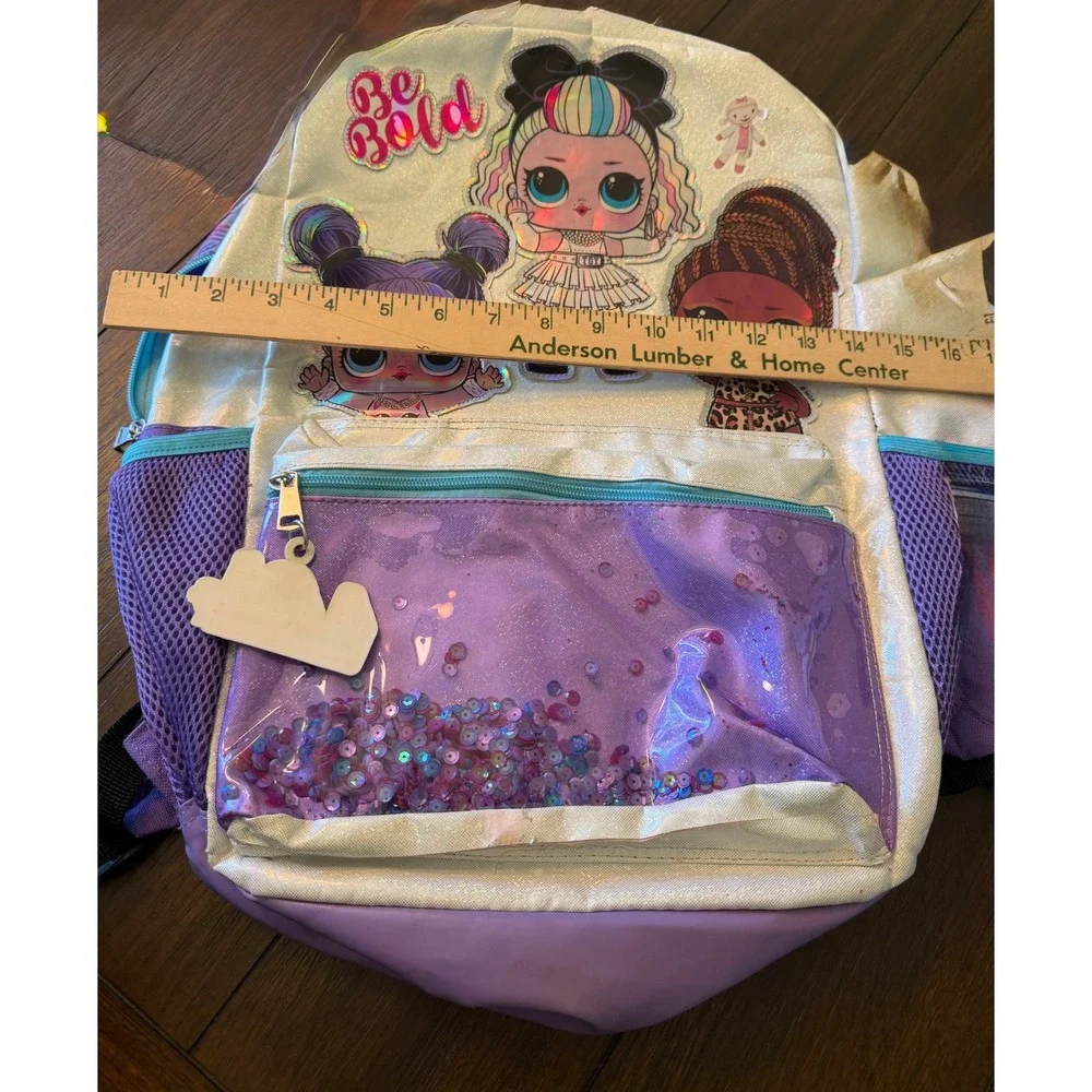 LOL Surprise Be Bold Backpack Holographic Silver Purple Sequin Girls School Bag